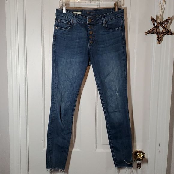 Kut from the Kloth High Rise Visible Button Fly Raw Hem Ankle‎ Skinny Jeans 2 - Picture 1 of 14